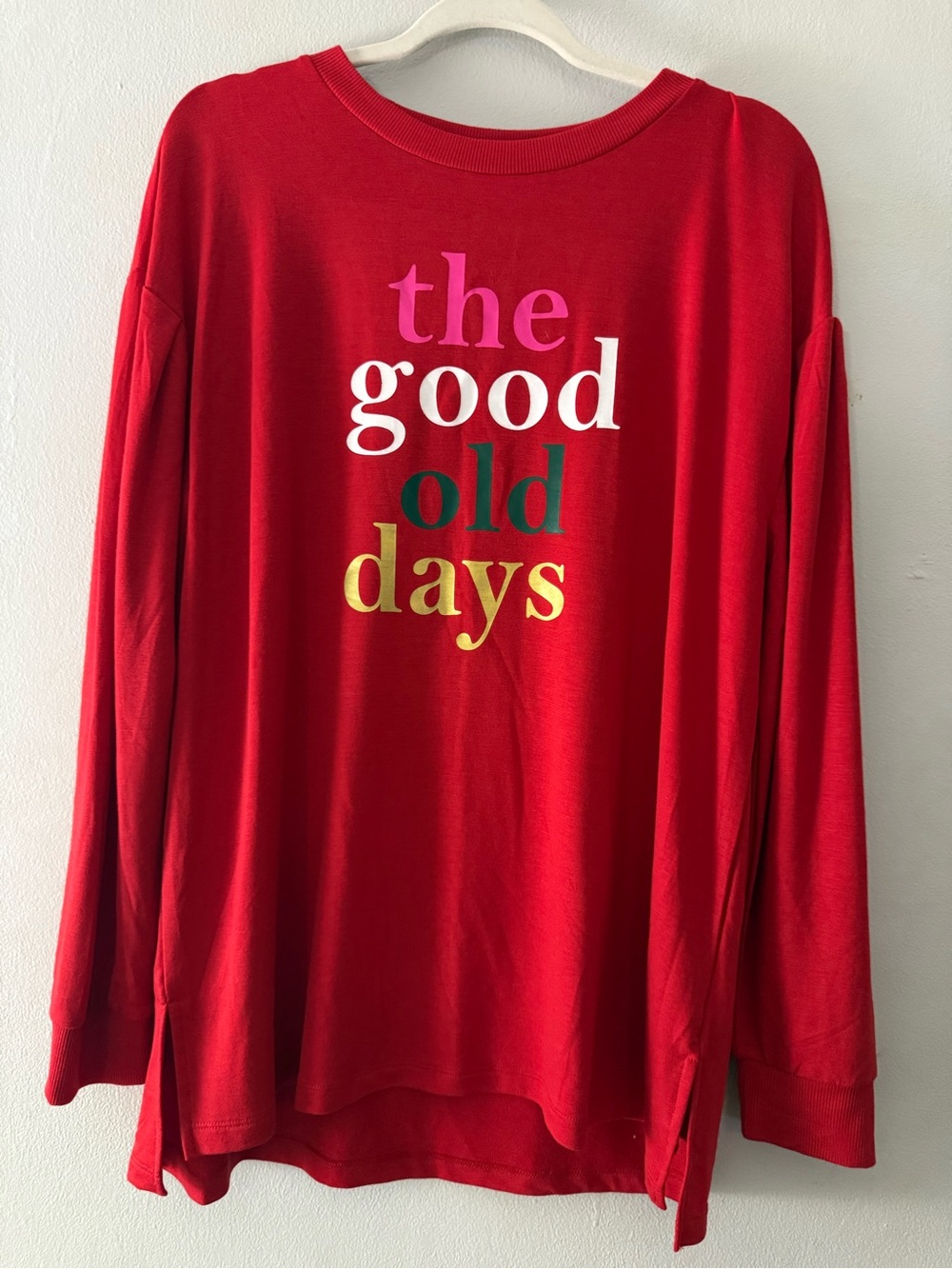 Crown & Ivy The Good Old Days Red Graphic Sweatshirt Top L NWT - Picture 2 of 8